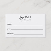 Carte De Visite Ventes automatiques de concessionnaire automobile (Dos)