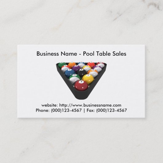 Carte de visite : Ventes de table de pool (Devant)