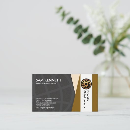 Carte De Visite Ventes verticales Brown dans le Globe gris (Debout devant)