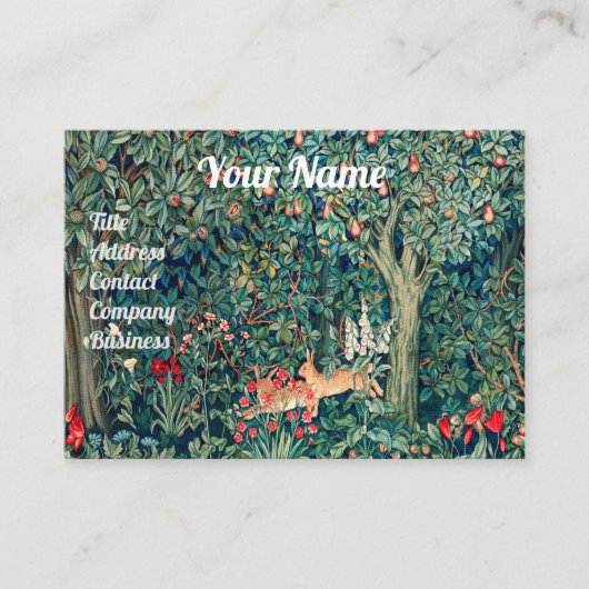 Carte De Visite VERDURE, Hares d'ANIMAUX FORESTIERS, Busine Floral (Devant)