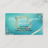 Carte De Visite Verdure turquoise luxuriante Rose floral Or (Dos)