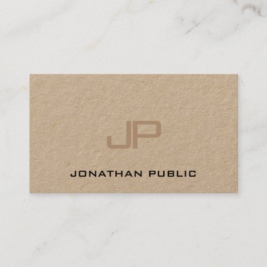 Carte De Visite Véritable Kraft Papier Élégant Monogramme Moderne (Devant)