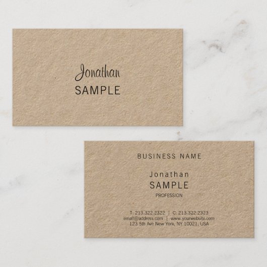 Carte De Visite Véritable Kraft Papier Élégant Script Moderne Uniq (Devant / Derrière)
