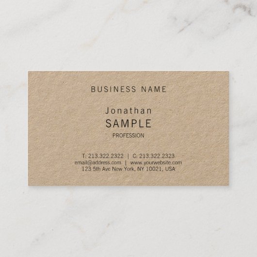Carte De Visite Véritable Kraft Papier Élégant Script Moderne Uniq (Dos)