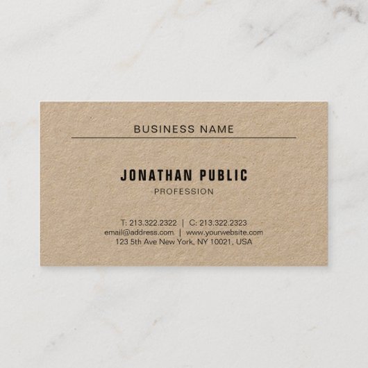 Carte De Visite Véritable Kraft Papier Moderne Élégant Simple Modè (Dos)