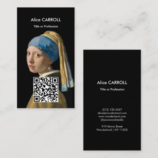 Carte De Visite Vermeer - Fille à oreille perle - Code QR (Devant / Derrière)