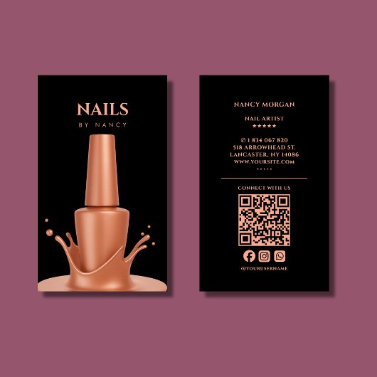 Carte de visite vernis à ongles code QR rose gold