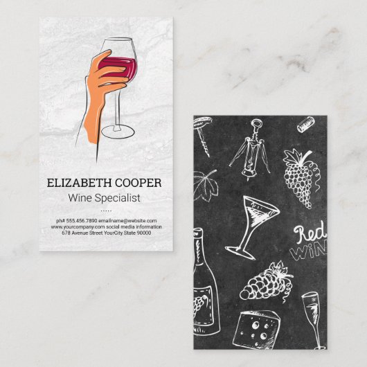 Carte De Visite Verre à main de dessin de vin (Devant / Derrière)