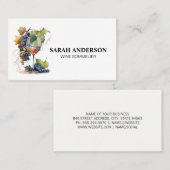 Carte De Visite Verre à vin et raisins | Aquarelle (Devant / Derrière)