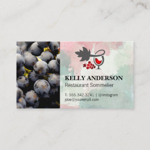 Carte De Visite Verre à vin et raisins Aquarelle Raisins