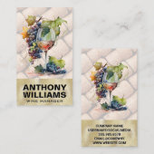 Carte De Visite Verre aquarelle de raisins de vin | Corks (Devant / Derrière)