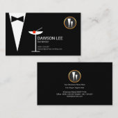 Carte De Visite Verre chic élégant de Martini de smoking de barman (Devant / Derrière)