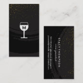 Carte De Visite Verre de vin brossé noir doré (Devant / Derrière)