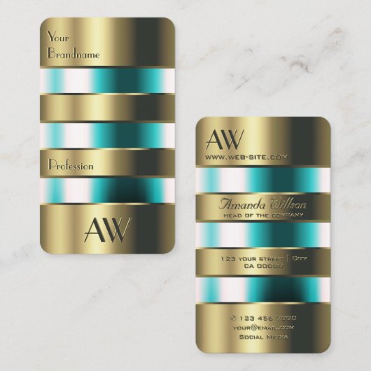 Carte De Visite Verre d'or Can Optique Turquoises fluides avec ini (Devant / Derrière)