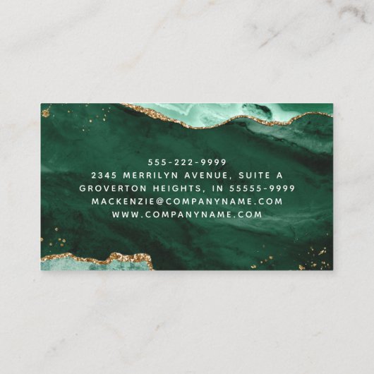 Carte De Visite Vert Agate Gold Parties scintillant Script Monogra (Dos)