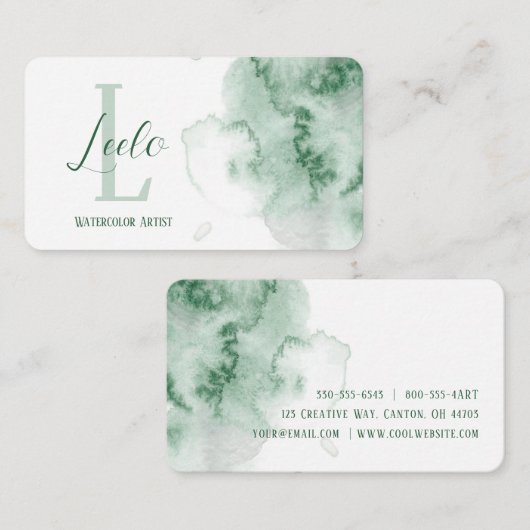 Carte de visite vert aquarelle (Devant / Derrière)