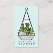 Carte De Visite Vert aquarelle cactus terrarium fleuriste bleu (Devant)