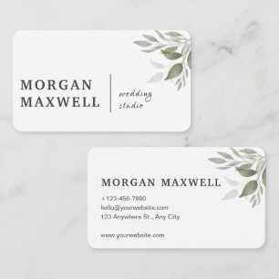 Carte De Visite Vert aquarelle Feuille Mariage blanc