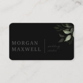 Carte De Visite Vert aquarelle Feuille Mariage noir (Devant)