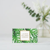 Carte De Visite Vert aquarelle Tropical Monstera Motif (Debout devant)