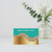 Carte De Visite Vert bleu avec or et Parties scintillant Style bea (Debout devant)