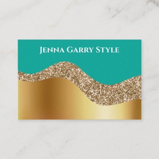Carte De Visite Vert bleu avec or et Parties scintillant Style bea (Devant)