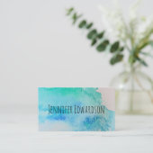 Carte De Visite Vert bleu moderne turquoise aquarelle professionne (Debout devant)