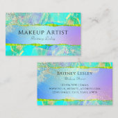 Carte De Visite Vert Bleu Pastel Iridescent Liquide Doré (Devant / Derrière)