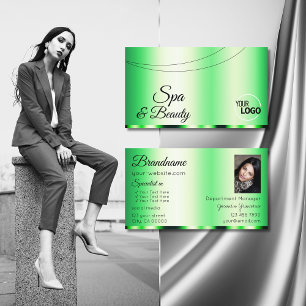 Carte De Visite Vert brillant avec logo et photo