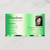 Carte De Visite Vert brillant avec photo Stylish moderne (Dos)