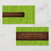 Carte De Visite Vert Burlap Linge Rustique Jute Look Cuir (Devant / Derrière)