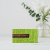 Carte De Visite Vert Burlap Linge Rustique Jute Look Cuir (Debout devant)