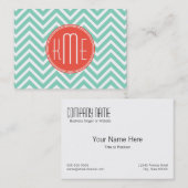 Carte De Visite Vert chic Chevron d'Aqua et monogramme fait sur (Devant / Derrière)