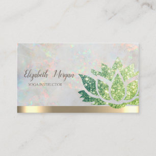 Carte De Visite Vert chic pailleté lotus yoga holographique