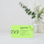 Carte de visite vert citron moderne 2026 (Debout devant)