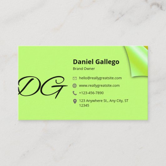 Carte de visite vert citron moderne 2026 (Devant)