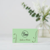 Carte De Visite Vert clair Brown chic Ornate avec logo et photo (Debout devant)
