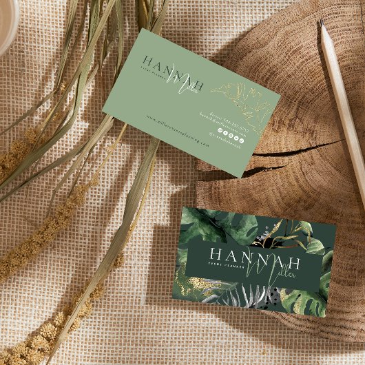 Carte De Visite Vert | Code QR Tropical Élégant Moderne 