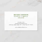 Carte de visite vert d'aménagement d'arbre profess (Dos)