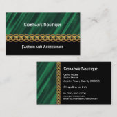 Carte de visite vert de chaîne d'or de satin (Devant / Derrière)