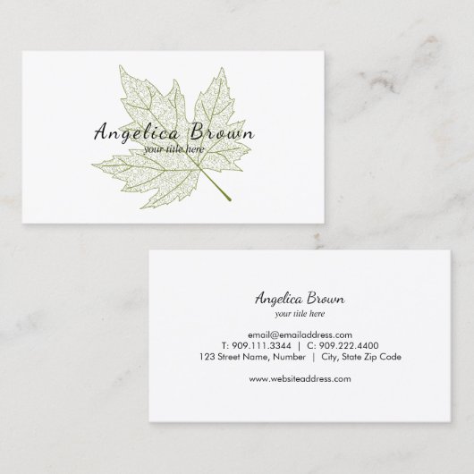 Carte de visite vert de feuille d'érable (Devant / Derrière)