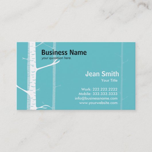 Carte de visite vert de la forêt de bouleaux blanc (Devant)