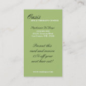 Carte de visite vert de massage de thérapie de spa (Dos)