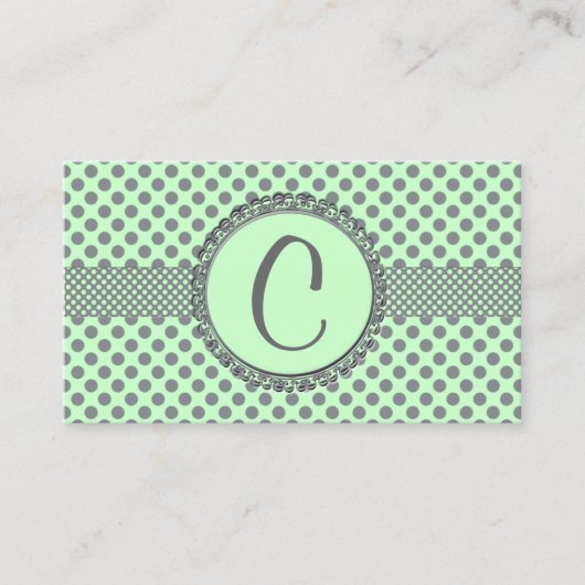 Carte De Visite Vert de menthe avec le Point-Monogramme gris de (Devant)