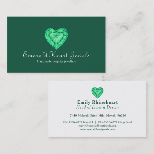 Carte de visite vert de vert de bijoux de bijou de (Devant / Derrière)
