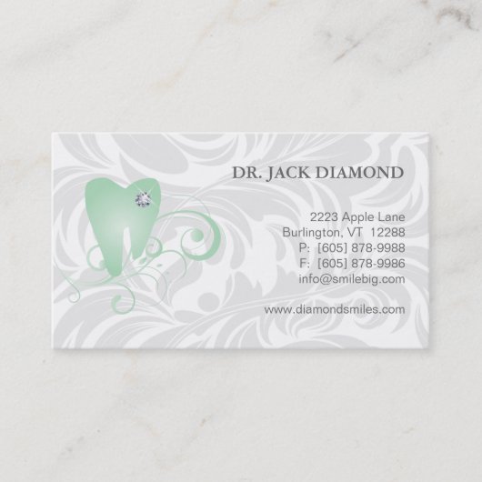 Carte De Visite Vert dentaire 2 de logo de dent de diamant de (Devant)