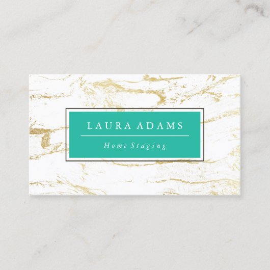 Carte De Visite Vert élégant de marbre et de mer d'or (Devant)