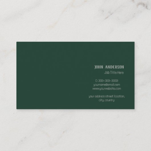 Carte De Visite Vert émeraude moderne professionnel (Dos)