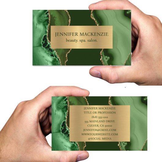 Carte De Visite Vert et or élégant Luxe Agate