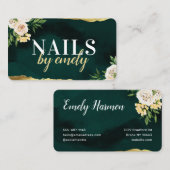 Carte De Visite Vert et or Jaune Floral Moderne Nails Business (Devant / Derrière)